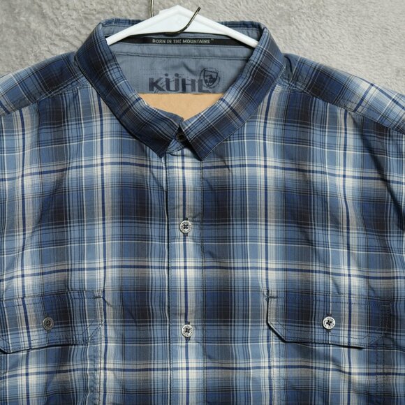 Kuhl Eluxur Shirt Mens 2XL Blue‎ Plaid Short Sleeve Outdoor Hiking Performance - Picture 2 of 12